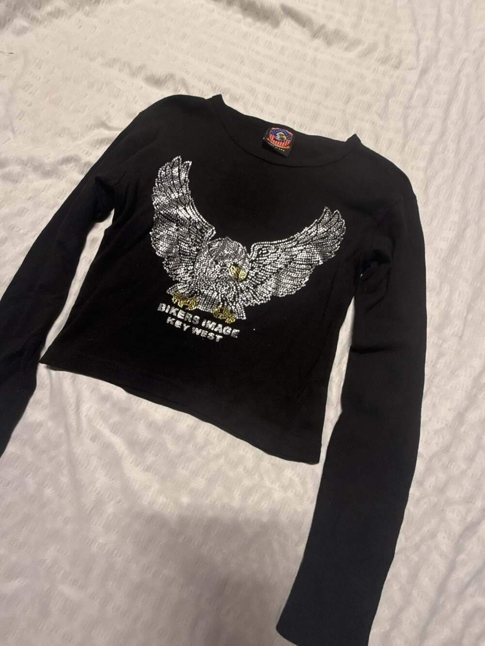 Bikers Image Key West Rhinestone Eagle Graphic Long Sleeve Shirt
